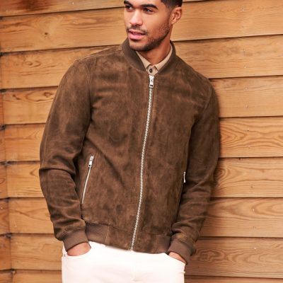 Comely84268 Brown Suede Bomber Jacket