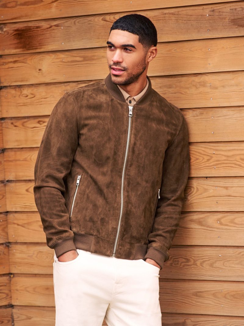 Comely84268 Brown Suede Bomber Jacket