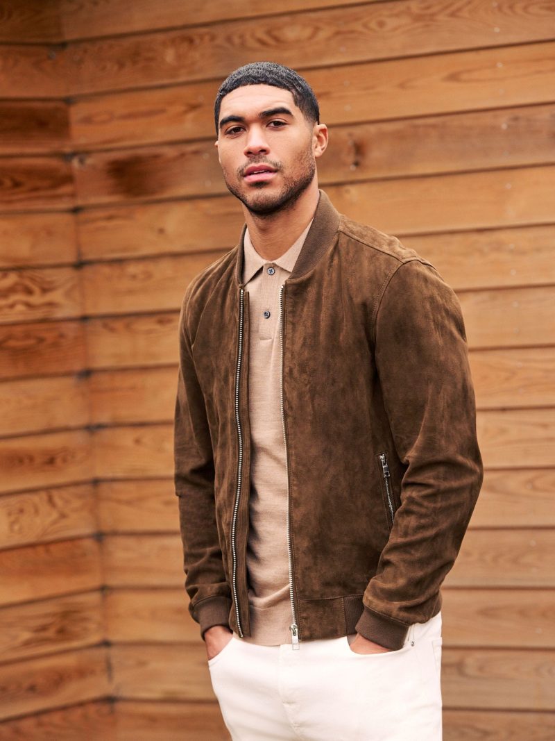 Comely84268 Brown Suede Bomber Jacket - Image 4