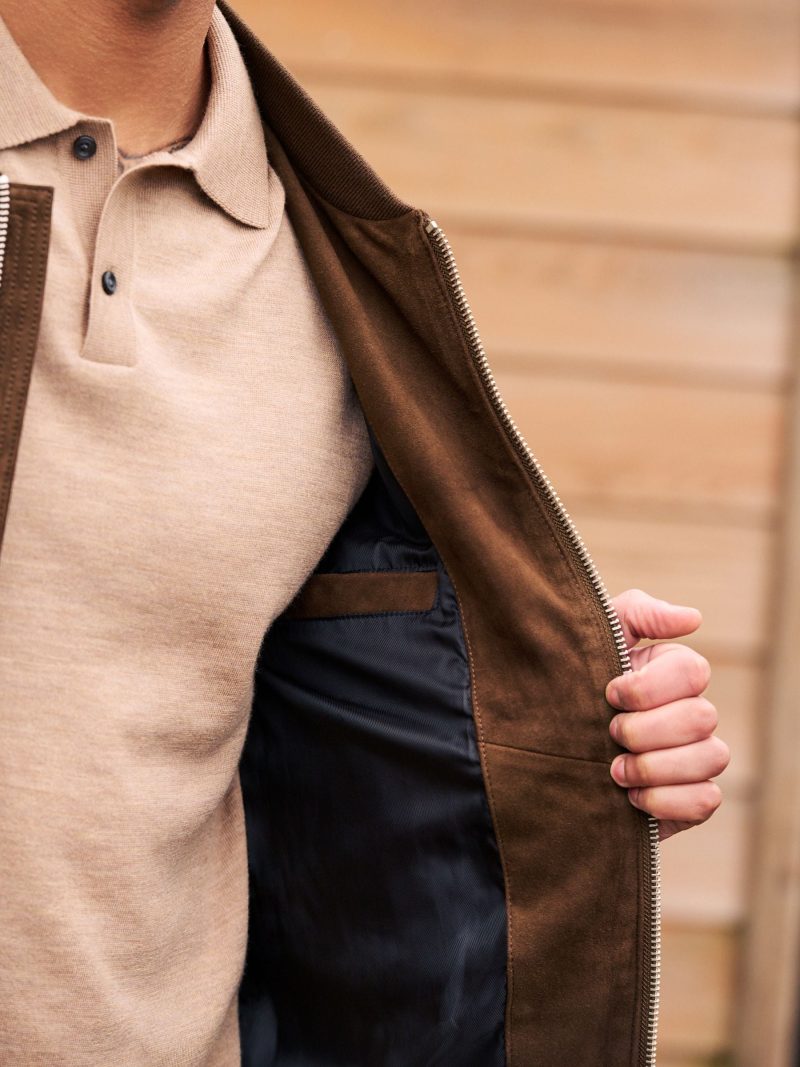 Comely84268 Brown Suede Bomber Jacket - Image 6