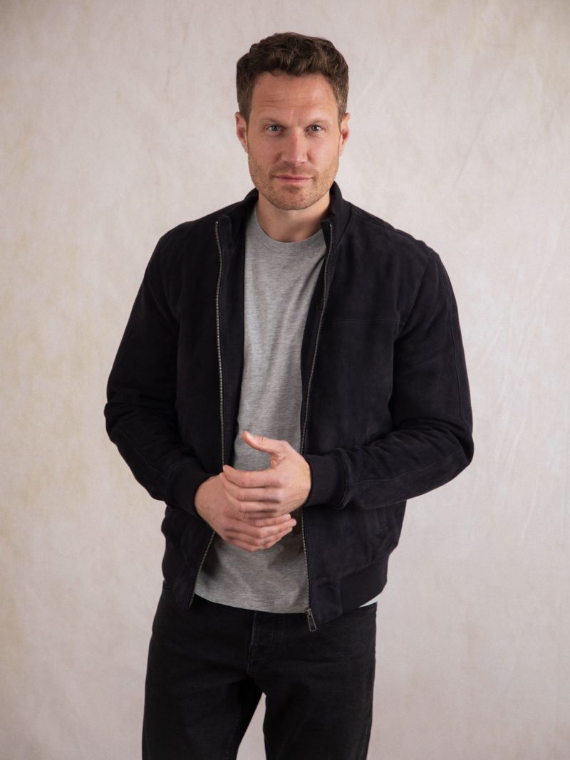 Comely84275 Leather Blue Dalston Suede Bomber Jacket - Image 3
