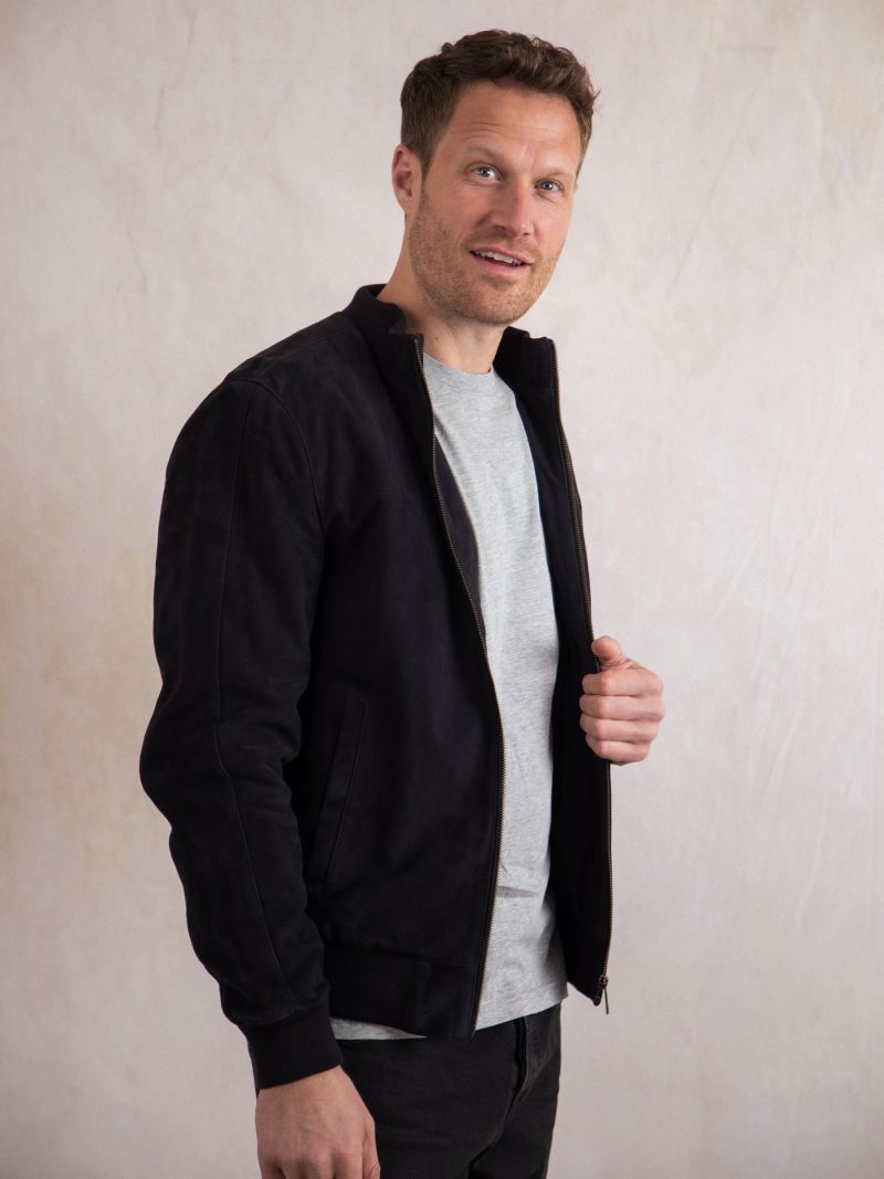 Comely84275 Leather Blue Dalston Suede Bomber Jacket - Image 8