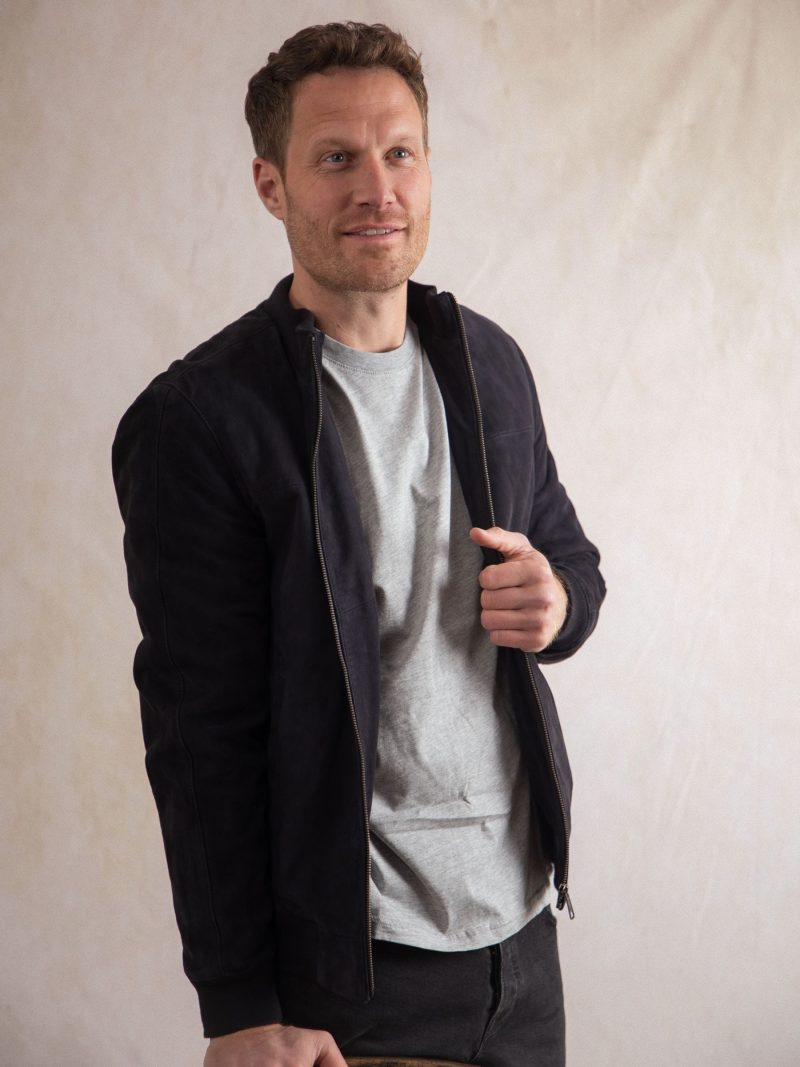 Comely84275 Leather Blue Dalston Suede Bomber Jacket - Image 9