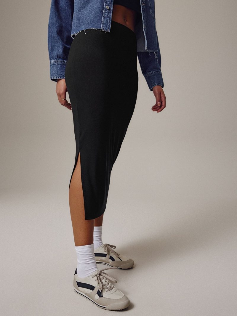 Comely84242 Black Jersey Midi Skirt - Image 3