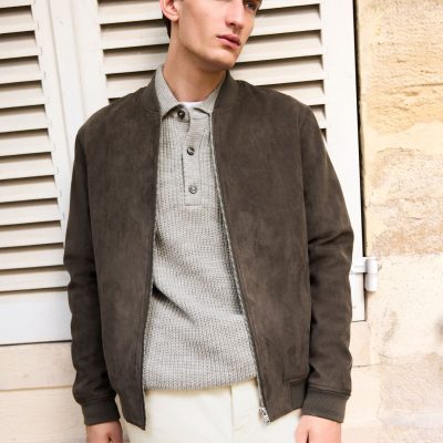 Comely84266 Dark Faux Suede Bomber Jacket