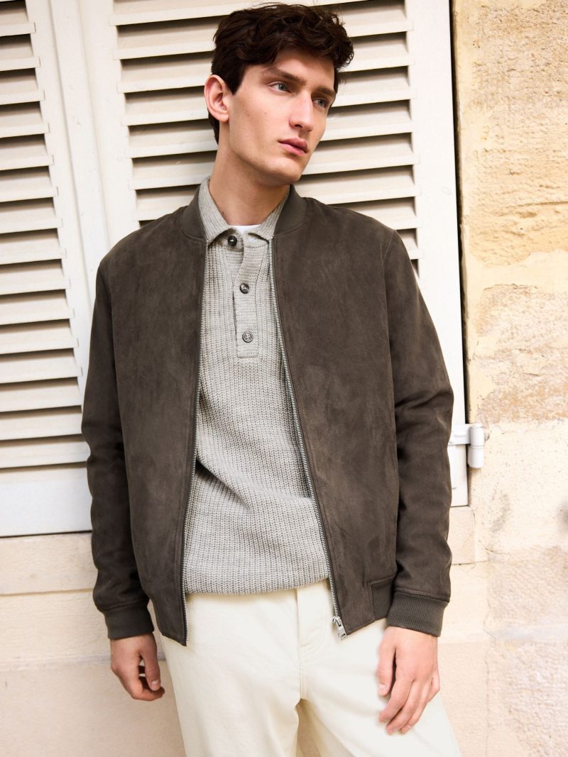 Comely84266 Dark  Faux Suede Bomber Jacket