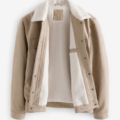 Comely84270 Faux Suede Borg Collared Trucker Jacket