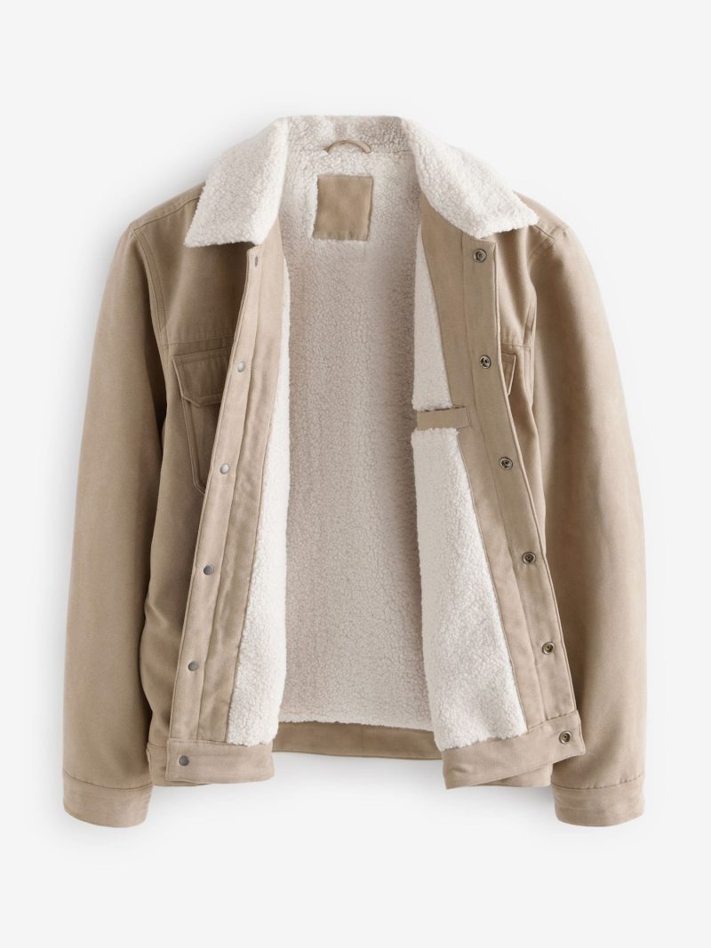Comely84270 Faux Suede Borg Collared Trucker Jacket