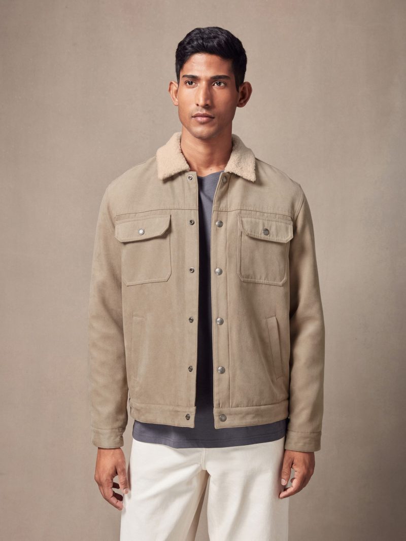 Comely84270 Faux Suede Borg Collared Trucker Jacket - Image 2