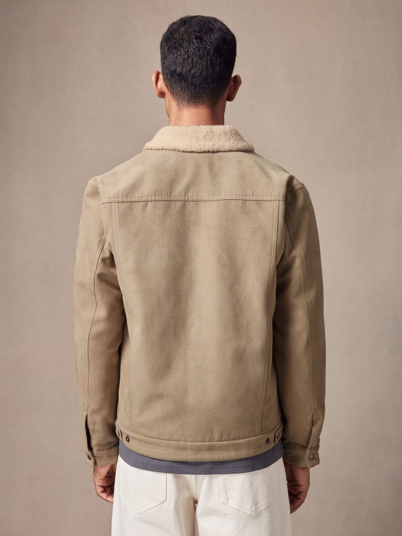 Comely84270 Faux Suede Borg Collared Trucker Jacket - Image 3