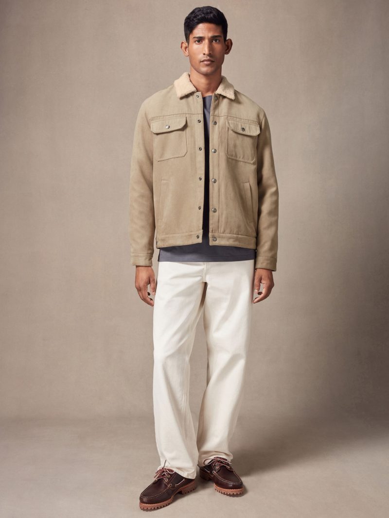 Comely84270 Faux Suede Borg Collared Trucker Jacket - Image 4
