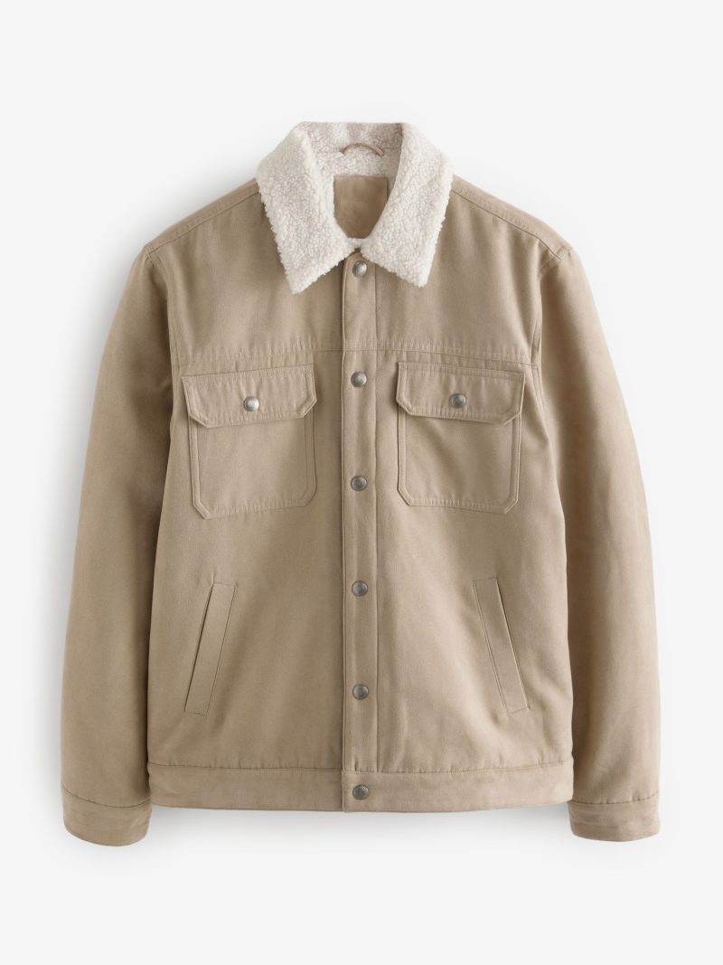Comely84270 Faux Suede Borg Collared Trucker Jacket - Image 7