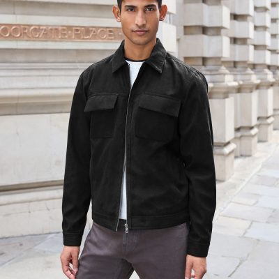 Comely84276 Black Faux Suede Collared Shacket