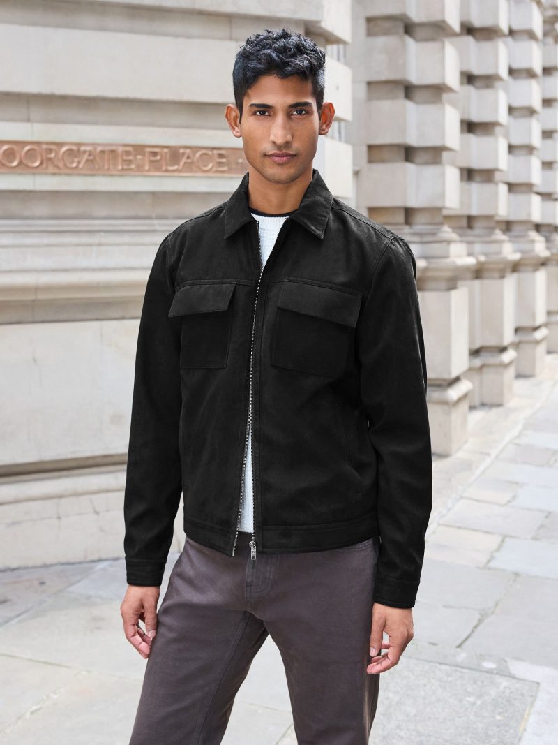 Comely84276 Black Faux Suede Collared Shacket