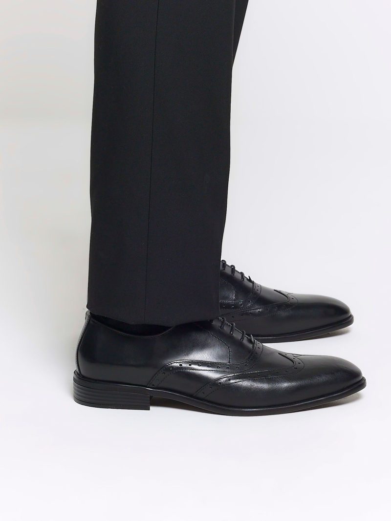 Comely84294 Black Lace up Brogue Derby Shoes
