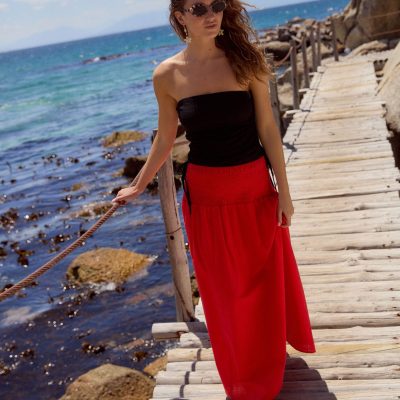 Comely84253 Red Drop Waist Maxi Skirt