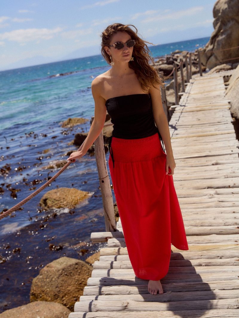 Comely84253 Red Drop Waist Maxi Skirt