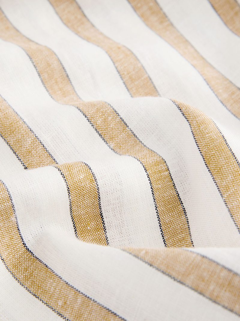 Comely84236 Ecru/Yellow Linen Rich Striped Wrap Midi Skirt - Image 6