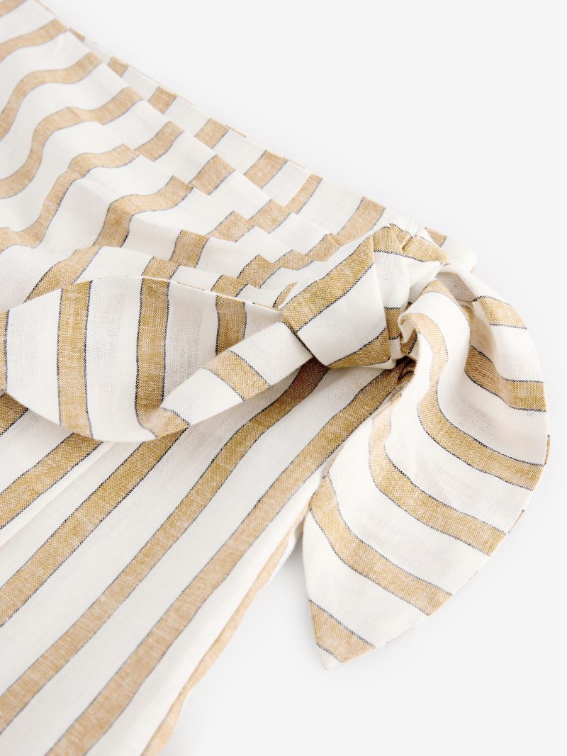 Comely84236 Ecru/Yellow Linen Rich Striped Wrap Midi Skirt - Image 7
