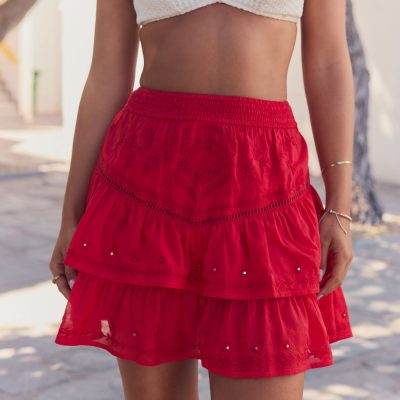 Comely84251 Red Rara Style 100% Cotton Mini Skirt