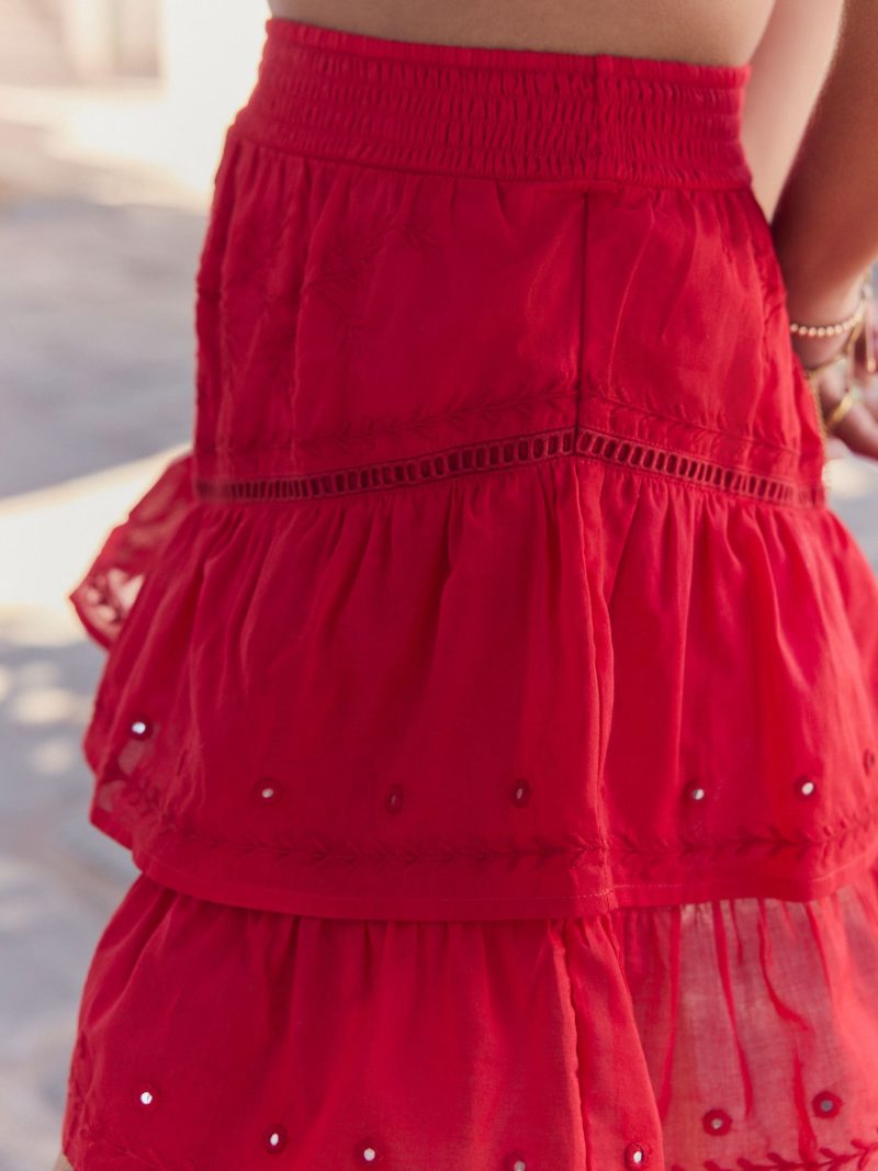 Comely84251 Red Rara Style 100% Cotton Mini Skirt - Image 5