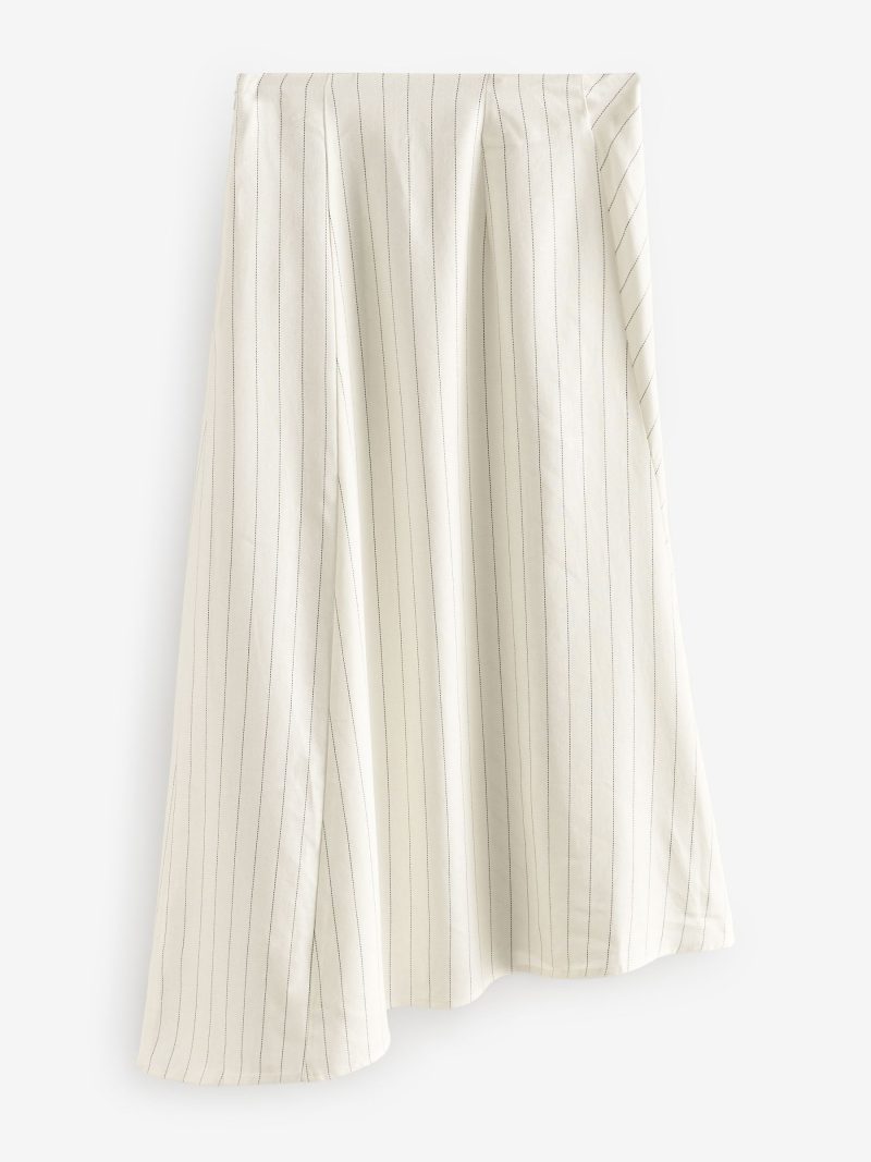 Comely84247 Black & White Striped Asymmetric Midi Skirt with Linen - Image 6