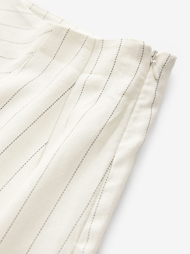 Comely84247 Black & White Striped Asymmetric Midi Skirt with Linen - Image 7