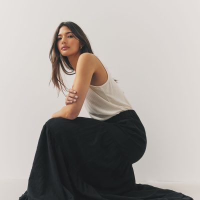 Comely84233 Black 100% Cotton Tiered Maxi Skirt