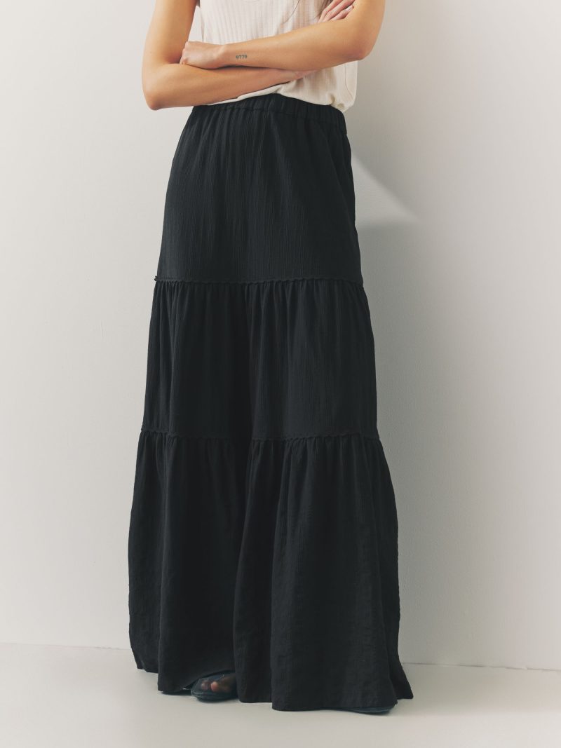 Comely84233 Black 100% Cotton Tiered Maxi Skirt - Image 4