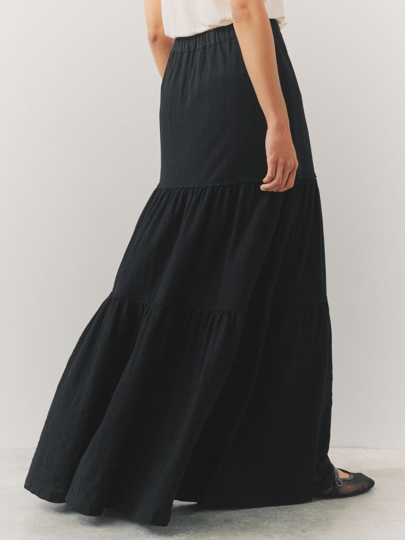 Comely84233 Black 100% Cotton Tiered Maxi Skirt - Image 5