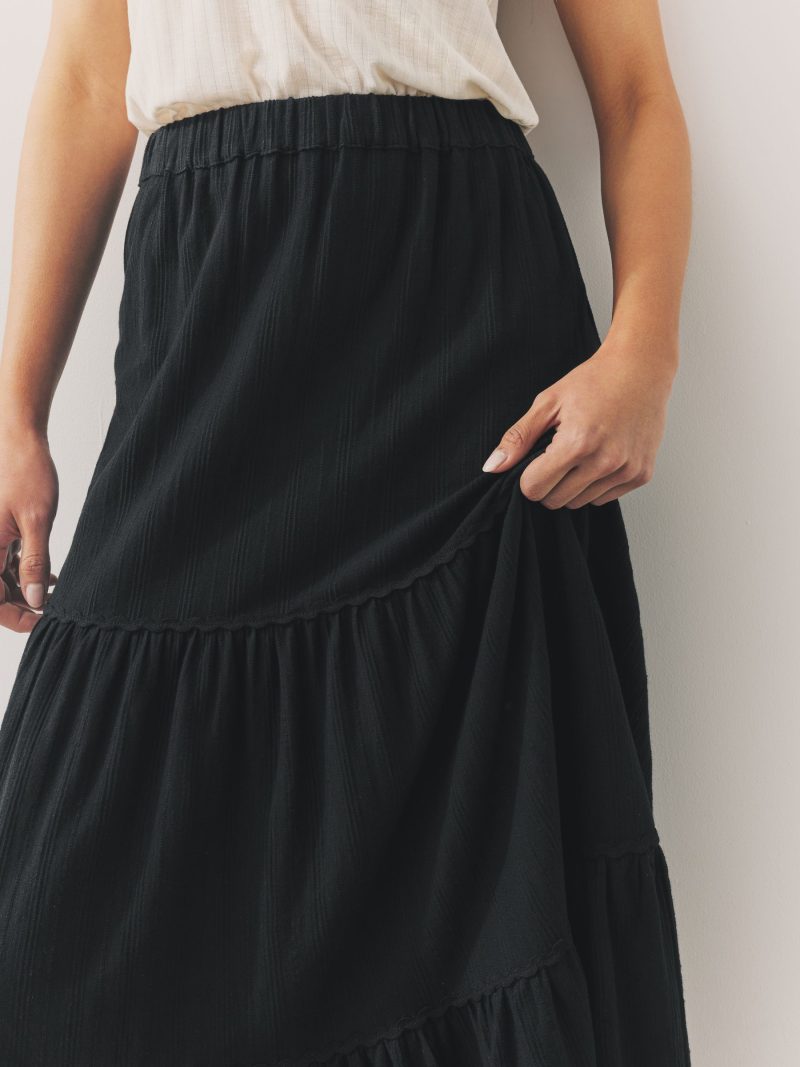 Comely84233 Black 100% Cotton Tiered Maxi Skirt - Image 6