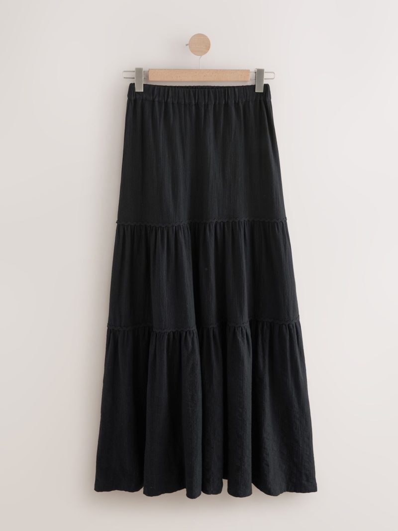 Comely84233 Black 100% Cotton Tiered Maxi Skirt - Image 7