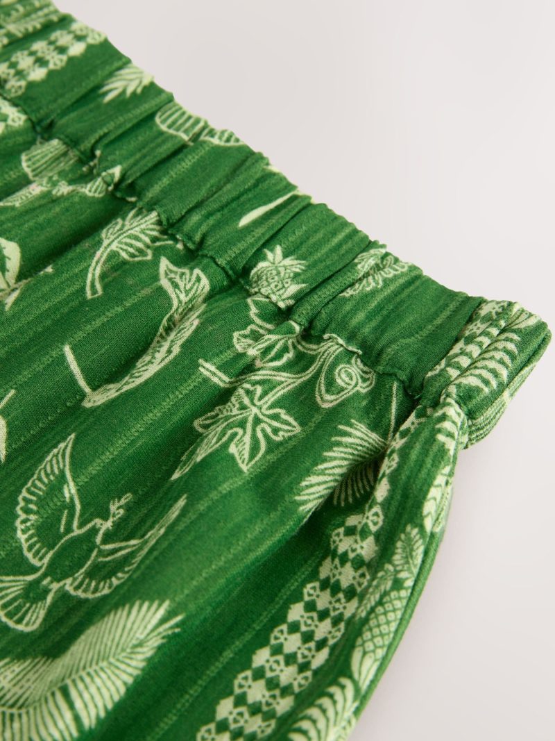 Comely84245 Green Feather Print 100% Cotton Tiered Maxi Skirt - Image 8