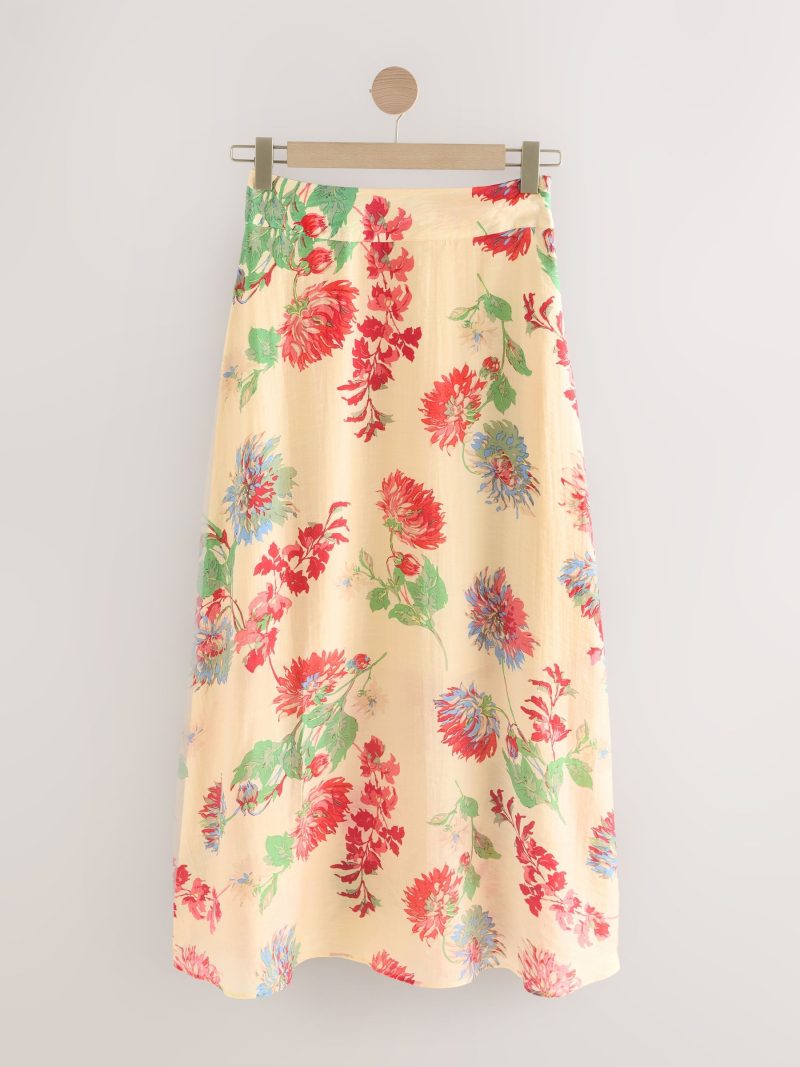 Comely84250 Ecru/Red Floral Print Drape Lightweight Maxi Skirt - Image 8
