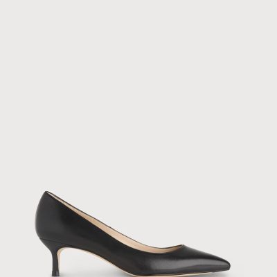 Comely84307 Black Leather Audrey Kitten Heel Courts