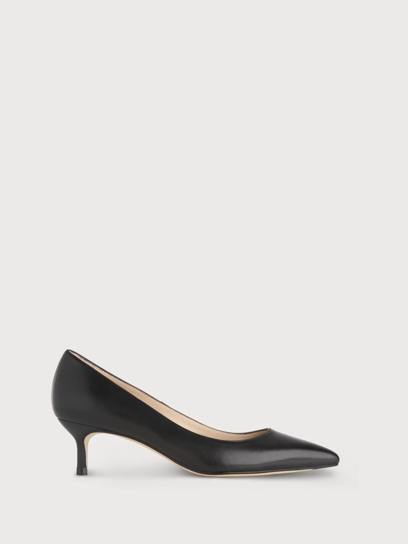 Comely84307 Black Leather Audrey Kitten Heel Courts