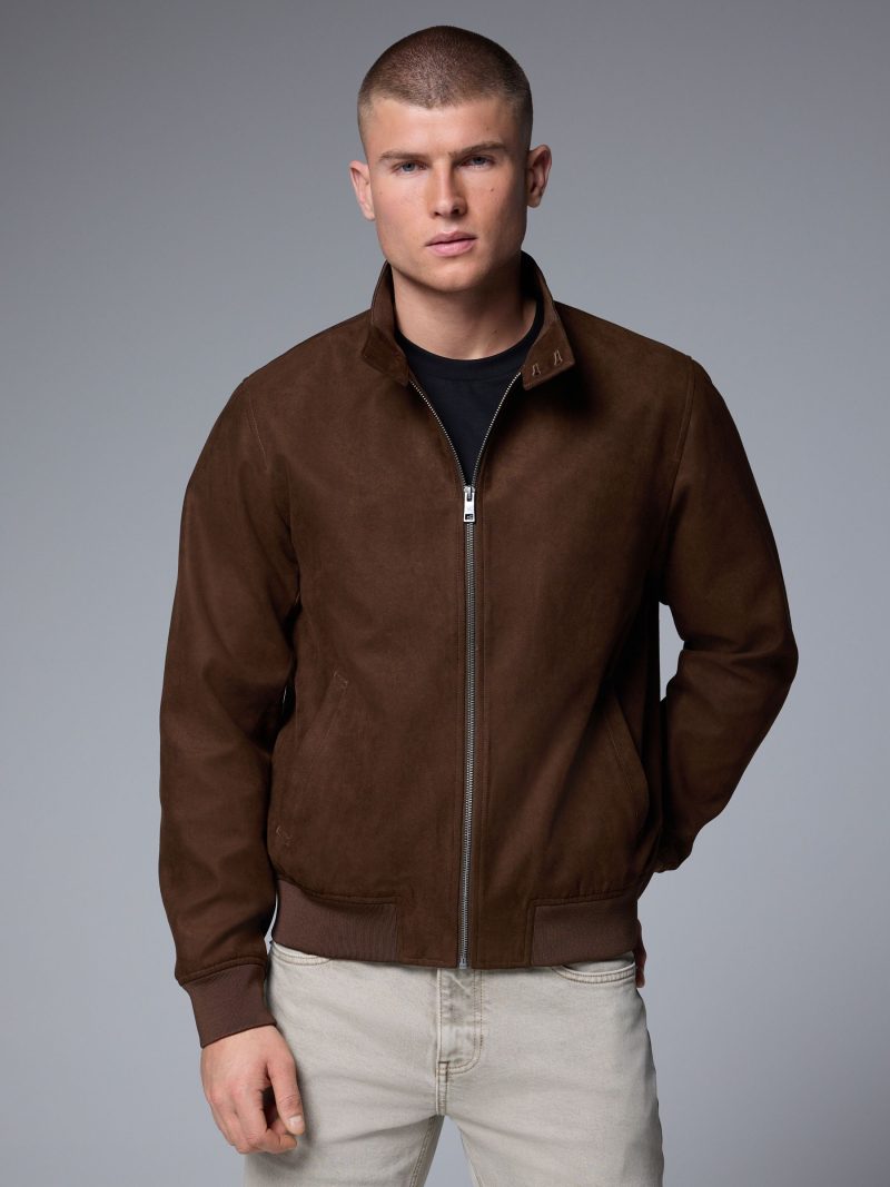 Comely84262 Brown Faux Suede Harrington Jacket