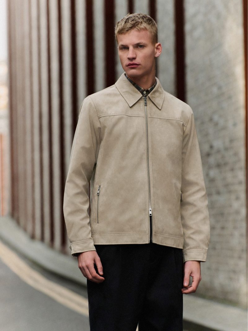 Comely84272 Neutral Faux Suede Zip Through Collared Shacket