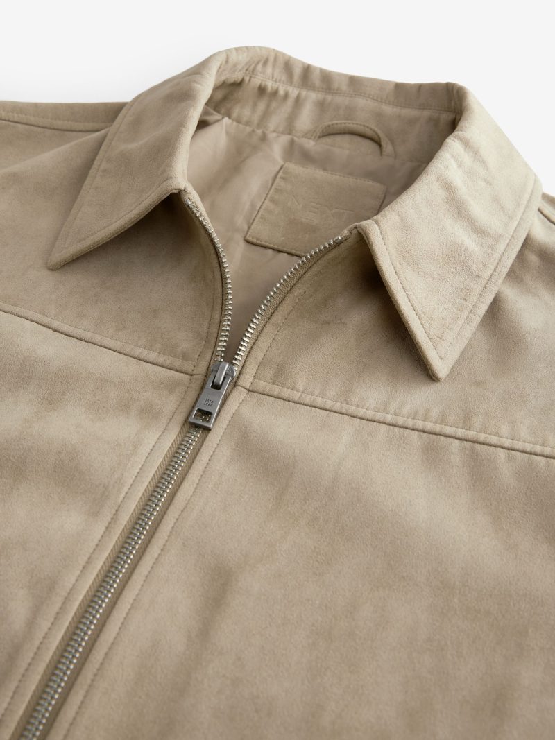 Comely84272 Neutral Faux Suede Zip Through Collared Shacket - Image 10
