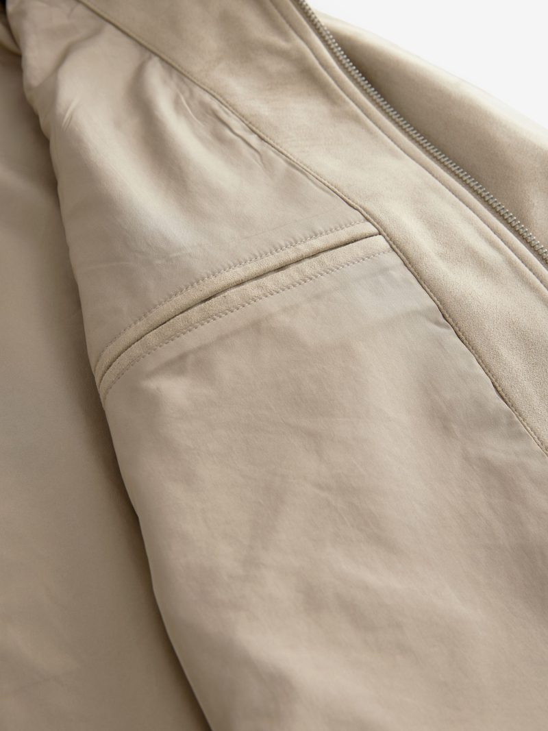 Comely84272 Neutral Faux Suede Zip Through Collared Shacket - Image 11