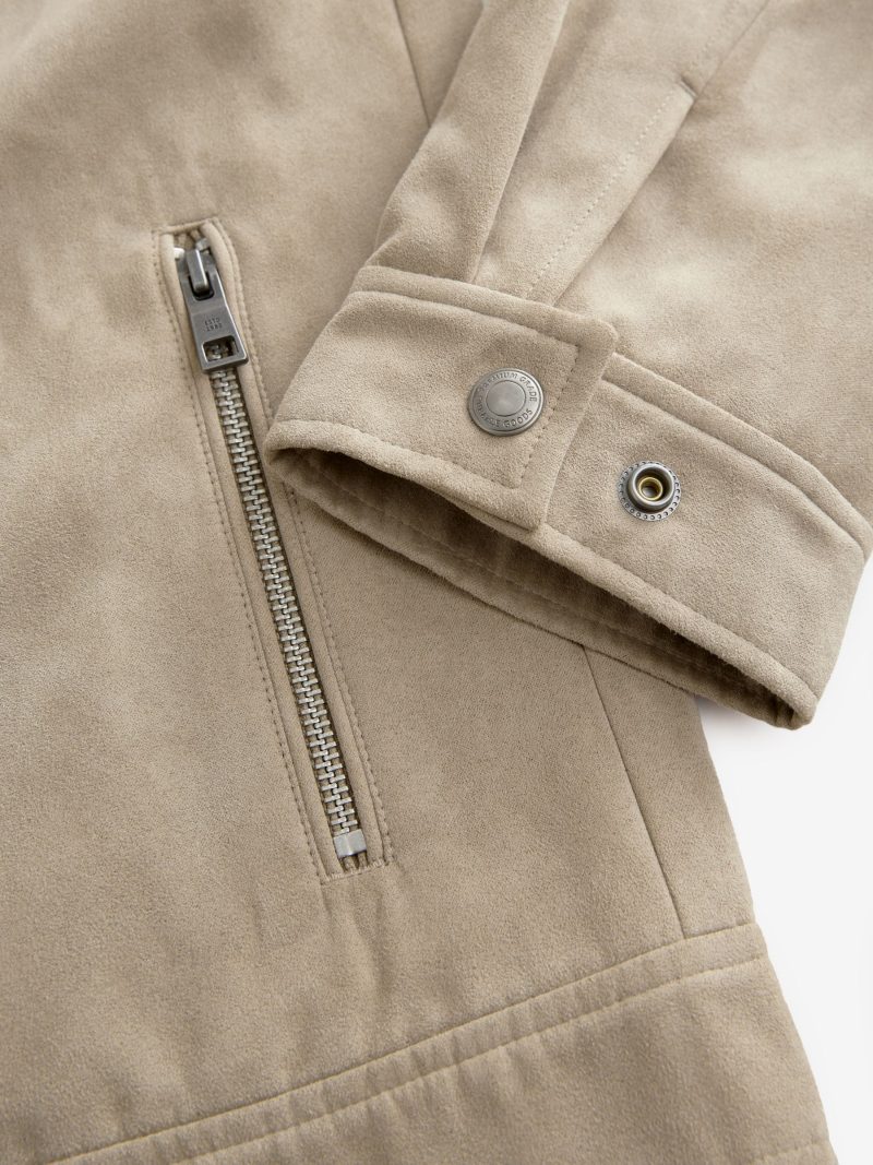 Comely84272 Neutral Faux Suede Zip Through Collared Shacket - Image 12