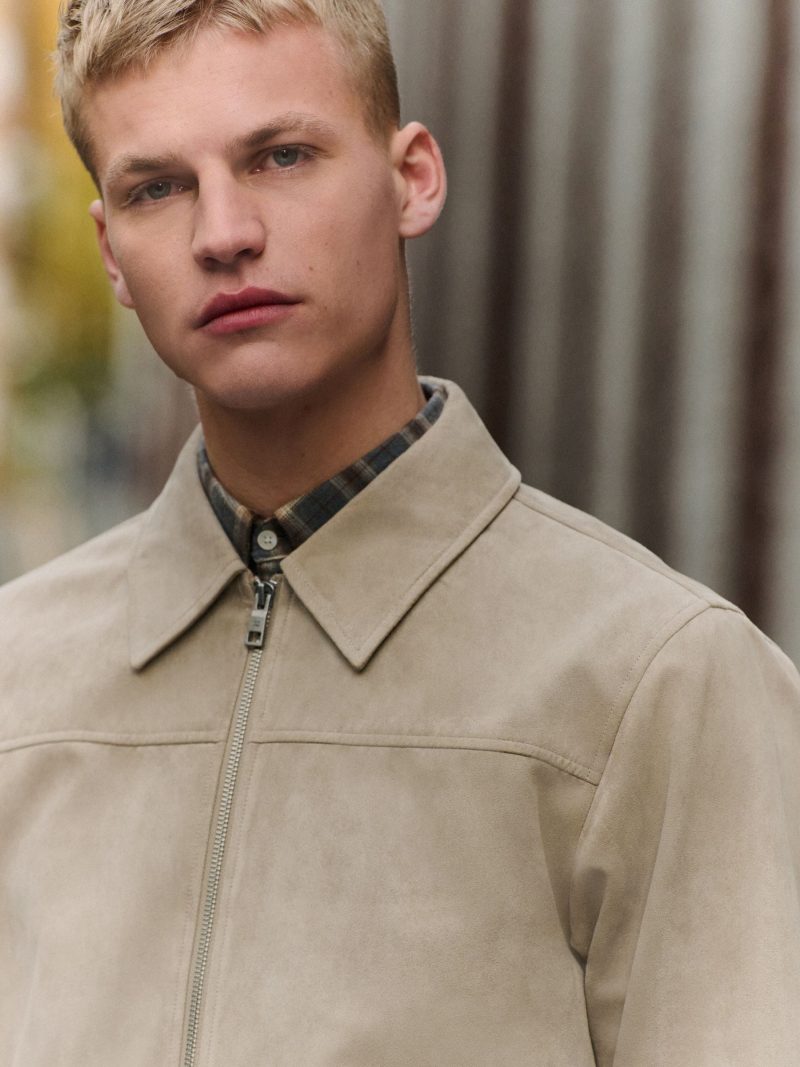 Comely84272 Neutral Faux Suede Zip Through Collared Shacket - Image 4