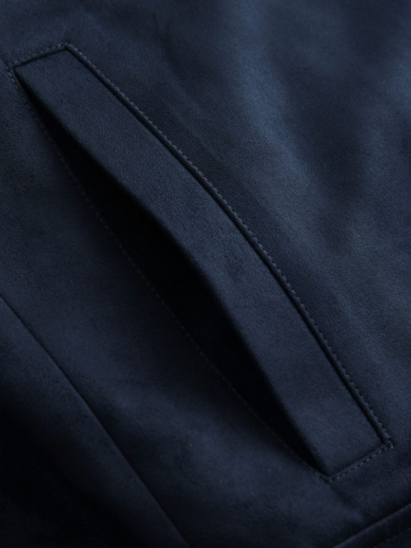 Comely84280 Navy Blue Faux Suede Jacket with Knitted Sleeves - Image 11