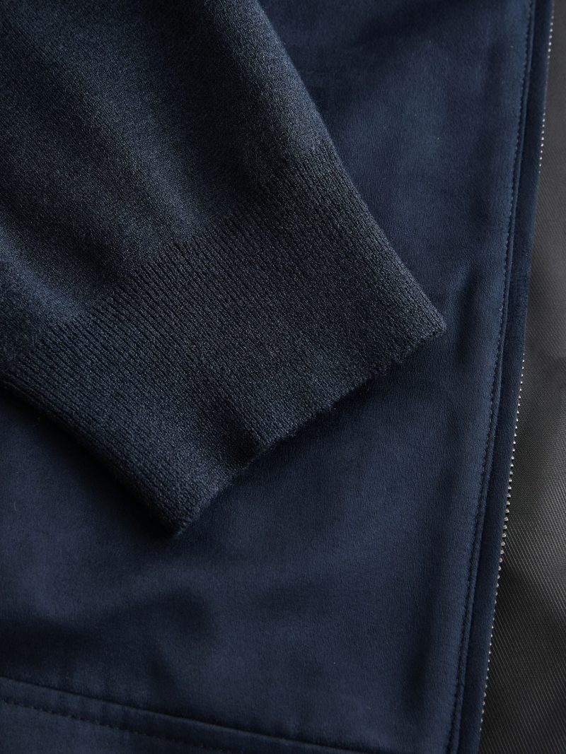 Comely84280 Navy Blue Faux Suede Jacket with Knitted Sleeves - Image 12
