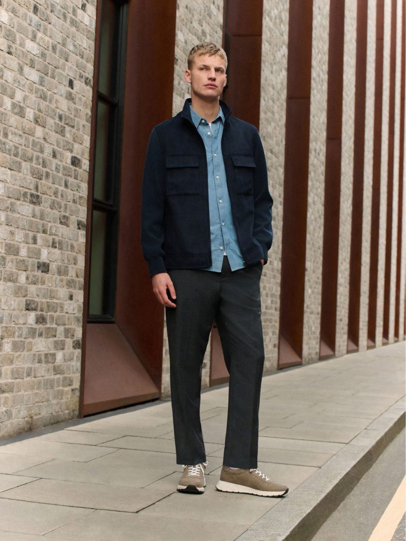 Comely84280 Navy Blue Faux Suede Jacket with Knitted Sleeves - Image 2