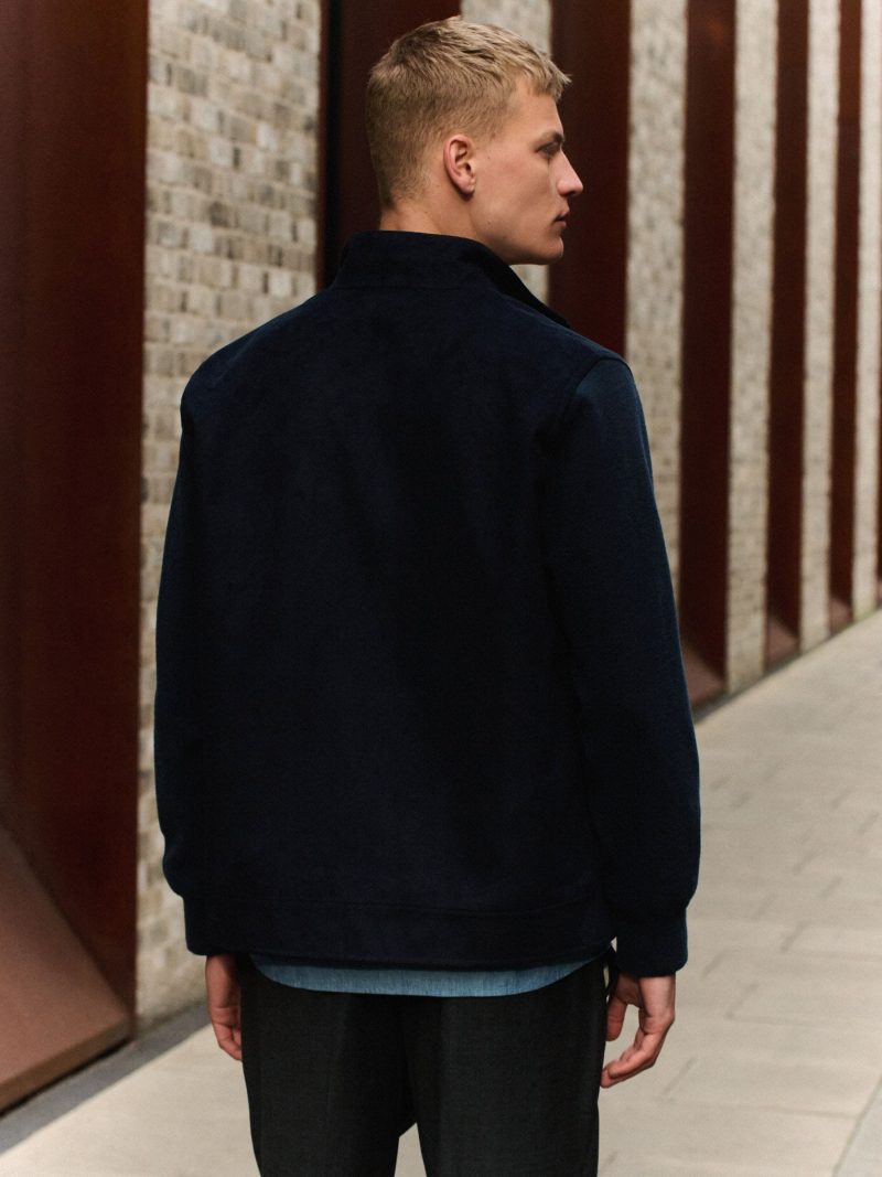 Comely84280 Navy Blue Faux Suede Jacket with Knitted Sleeves - Image 5