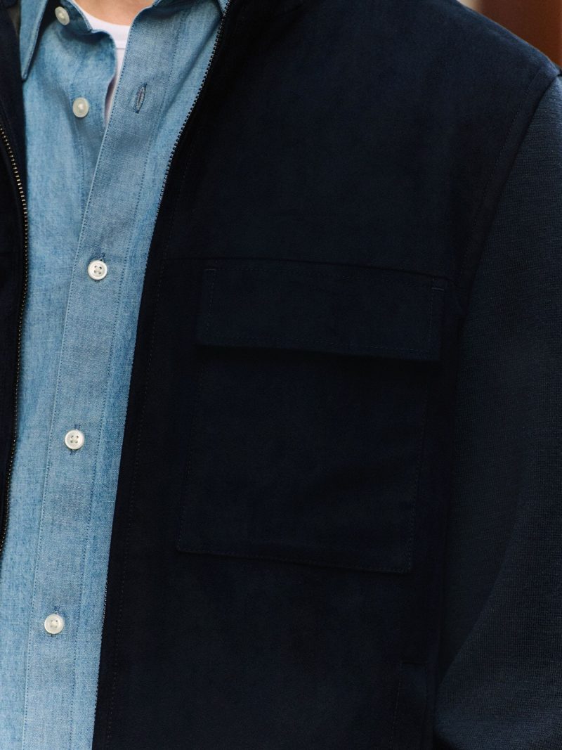 Comely84280 Navy Blue Faux Suede Jacket with Knitted Sleeves - Image 6
