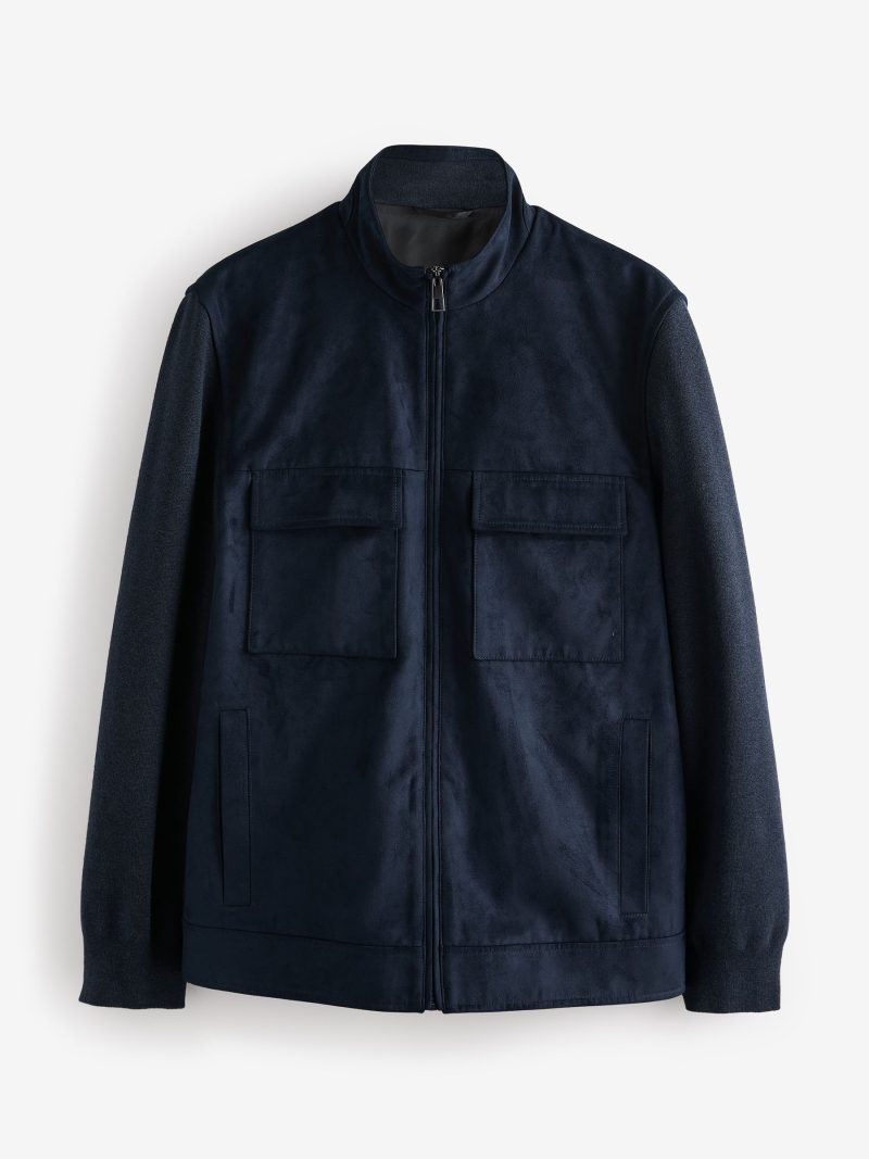 Comely84280 Navy Blue Faux Suede Jacket with Knitted Sleeves - Image 7