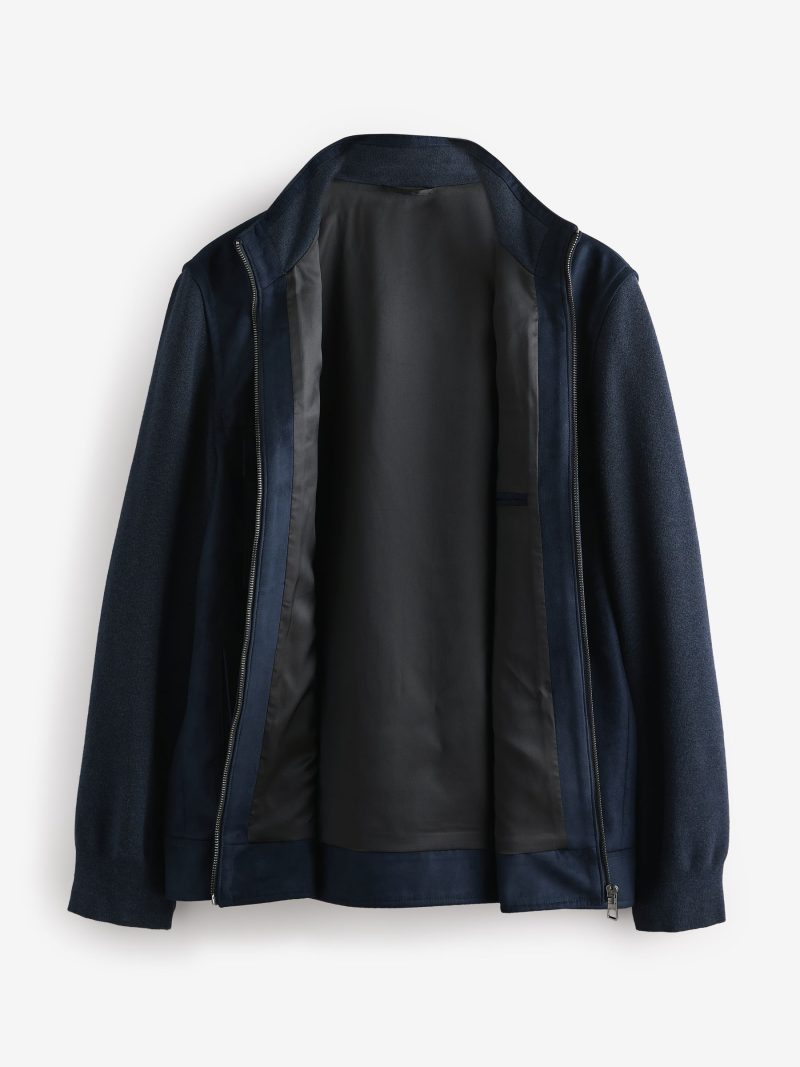 Comely84280 Navy Blue Faux Suede Jacket with Knitted Sleeves - Image 8