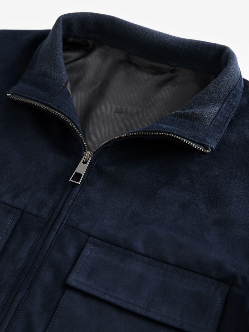 Comely84280 Navy Blue Faux Suede Jacket with Knitted Sleeves - Image 9